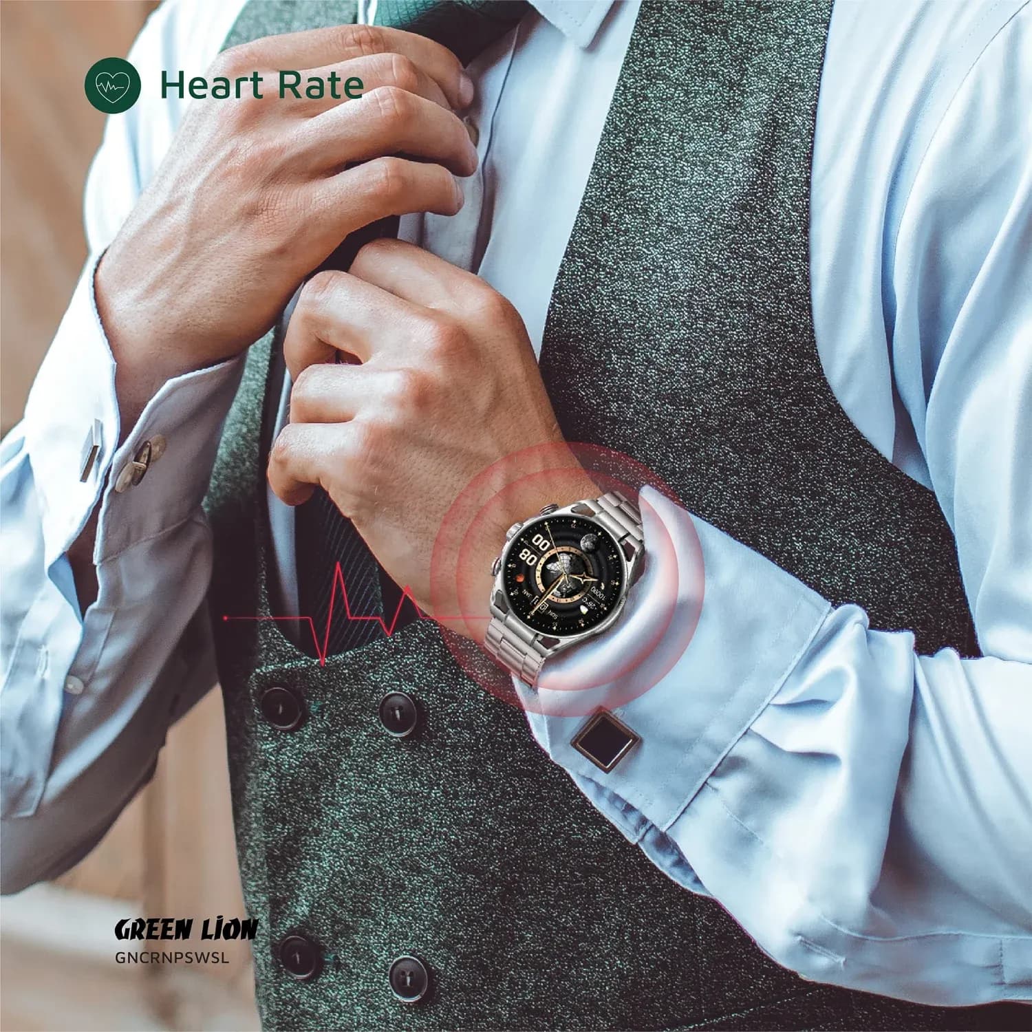 Green Lion Smart Watch Chrono Pro - IP68, Silver — Black 3