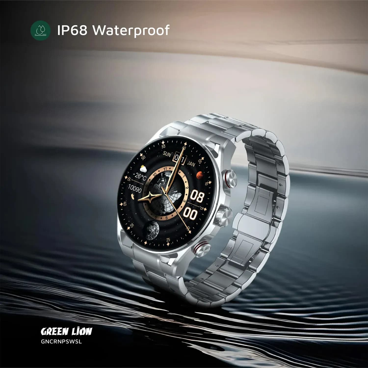 Green Lion Smart Watch Chrono Pro - IP68, Silver — Black 6