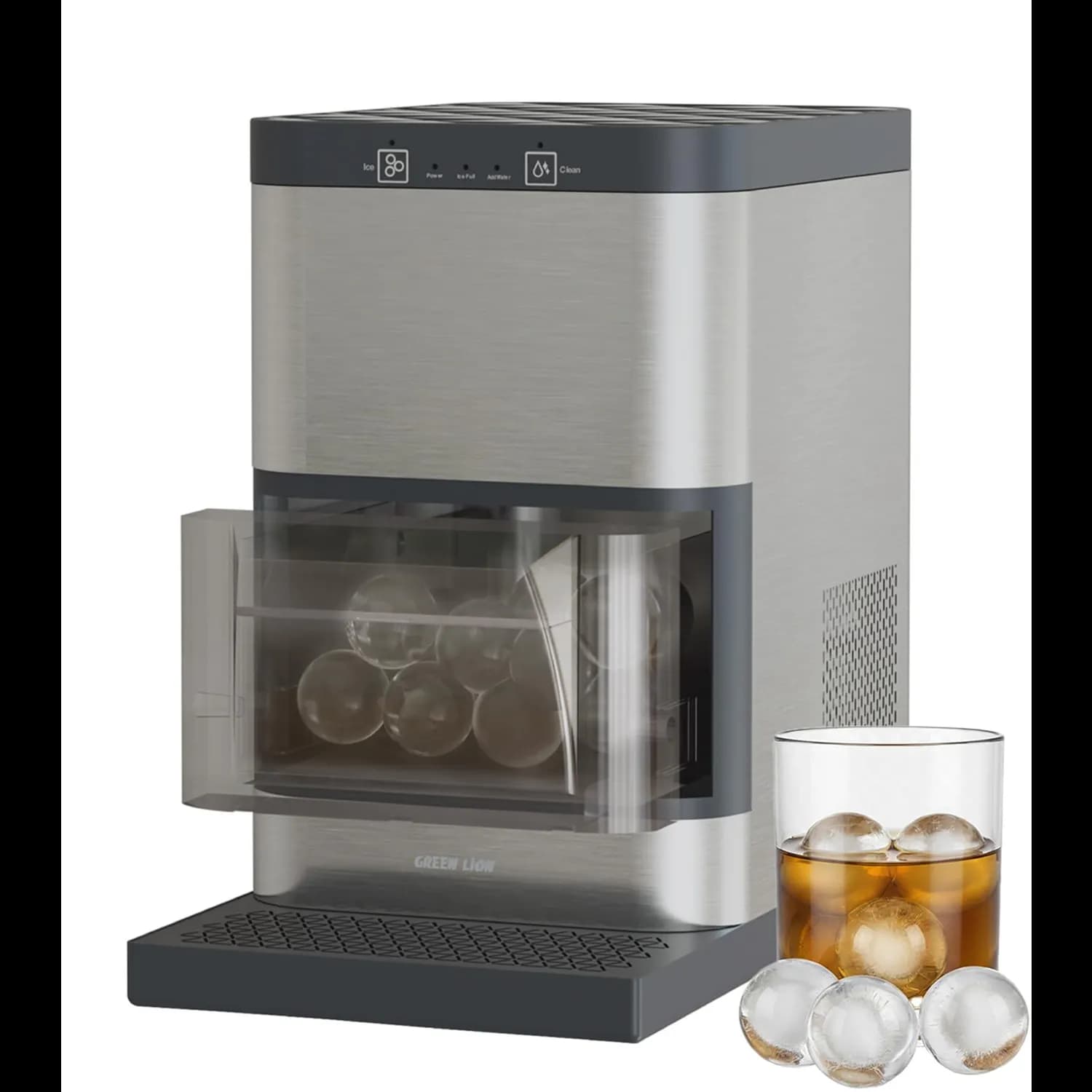Green Lion Sphere Ice Maker, 130W, 1.2L, 42 Pcs/Day, Self-Cleaning, - Gray 1