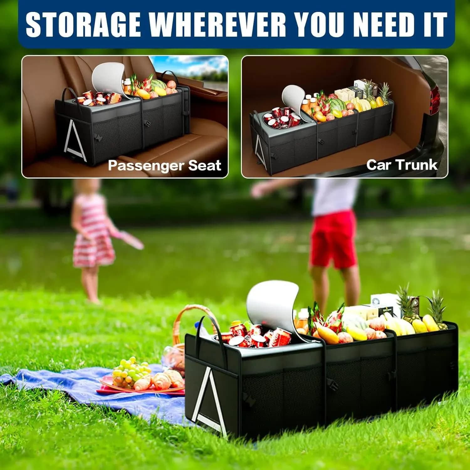 Green Lion Car Trunk Organizer - 80L, Foldable, Black 3