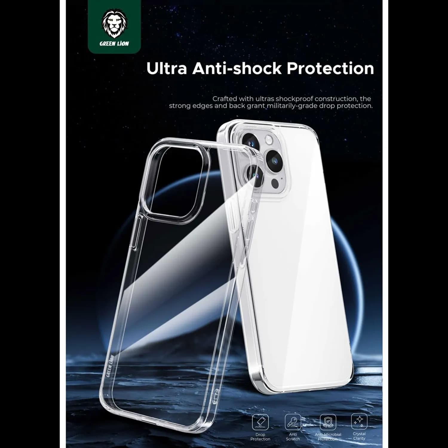 Green Lion iPhone 15 Pro Case - Clear, Shockproof Silicone 2
