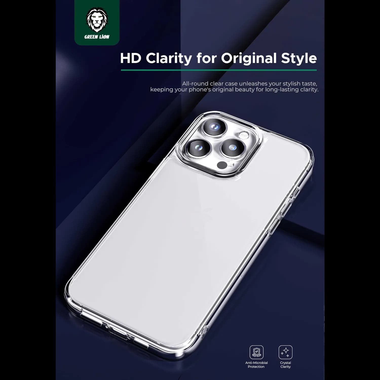 Green Lion Phone Case - Anti-Microbial, Clear 3