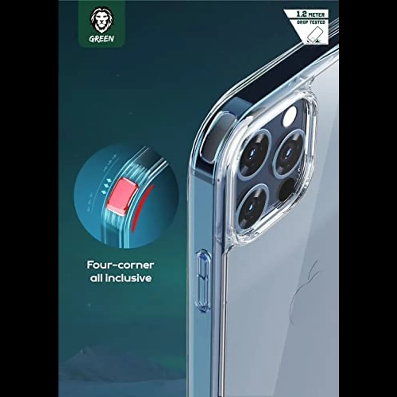Green Lion Phone Case iPhone 13 Pro Max - Shockproof, Anti-Microbial, Clear 2