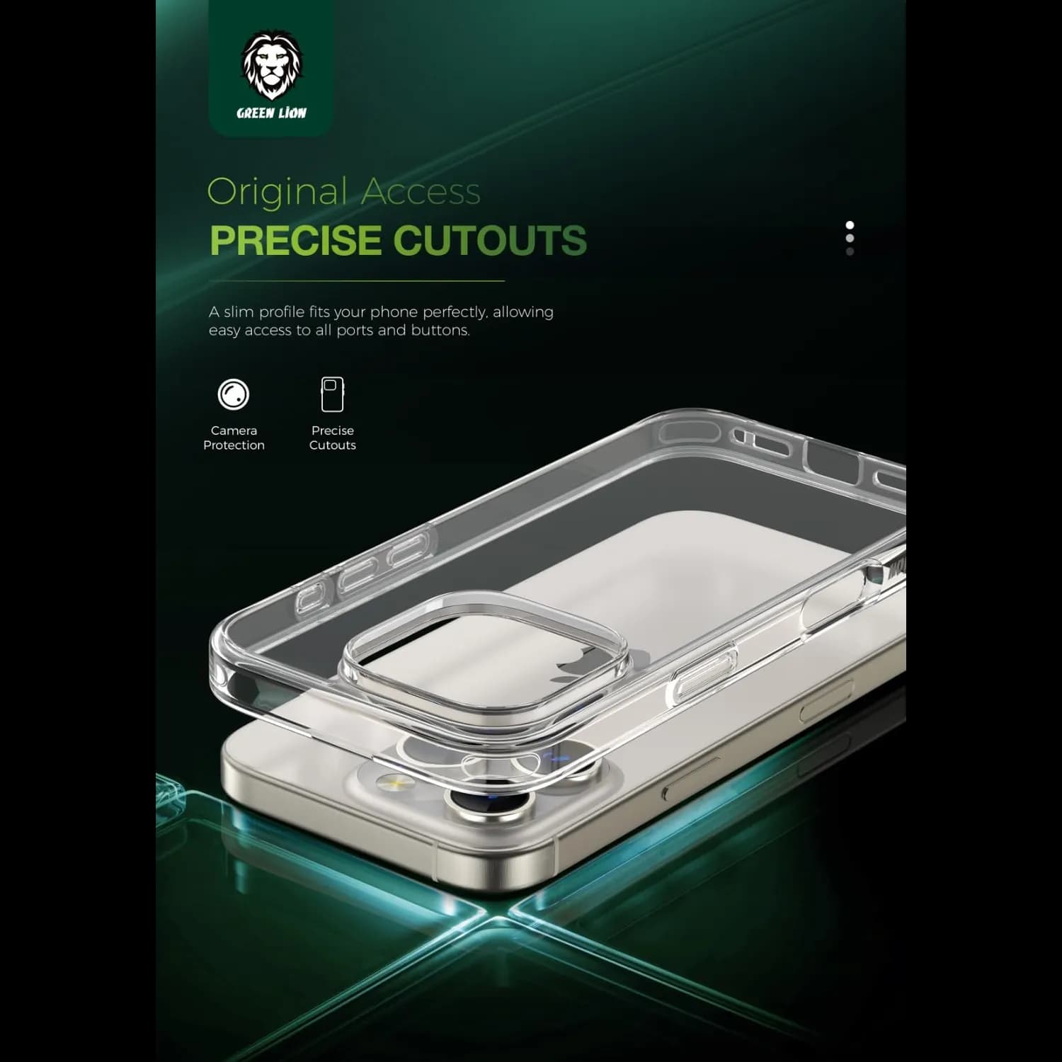 Green Lion Phone Case iPhone 16 Pro - Shockproof, Clear 2