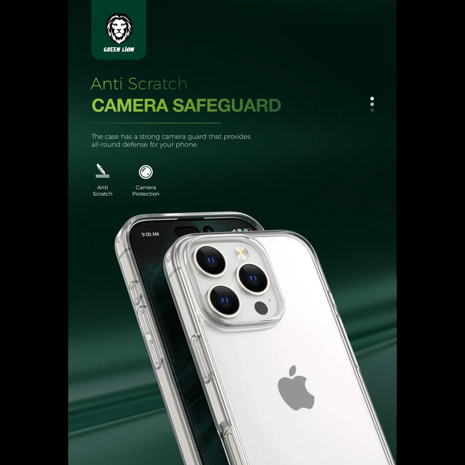Green Lion Case iPhone 16 Pro Max - Shockproof, Anti-Microbial, Clear 3