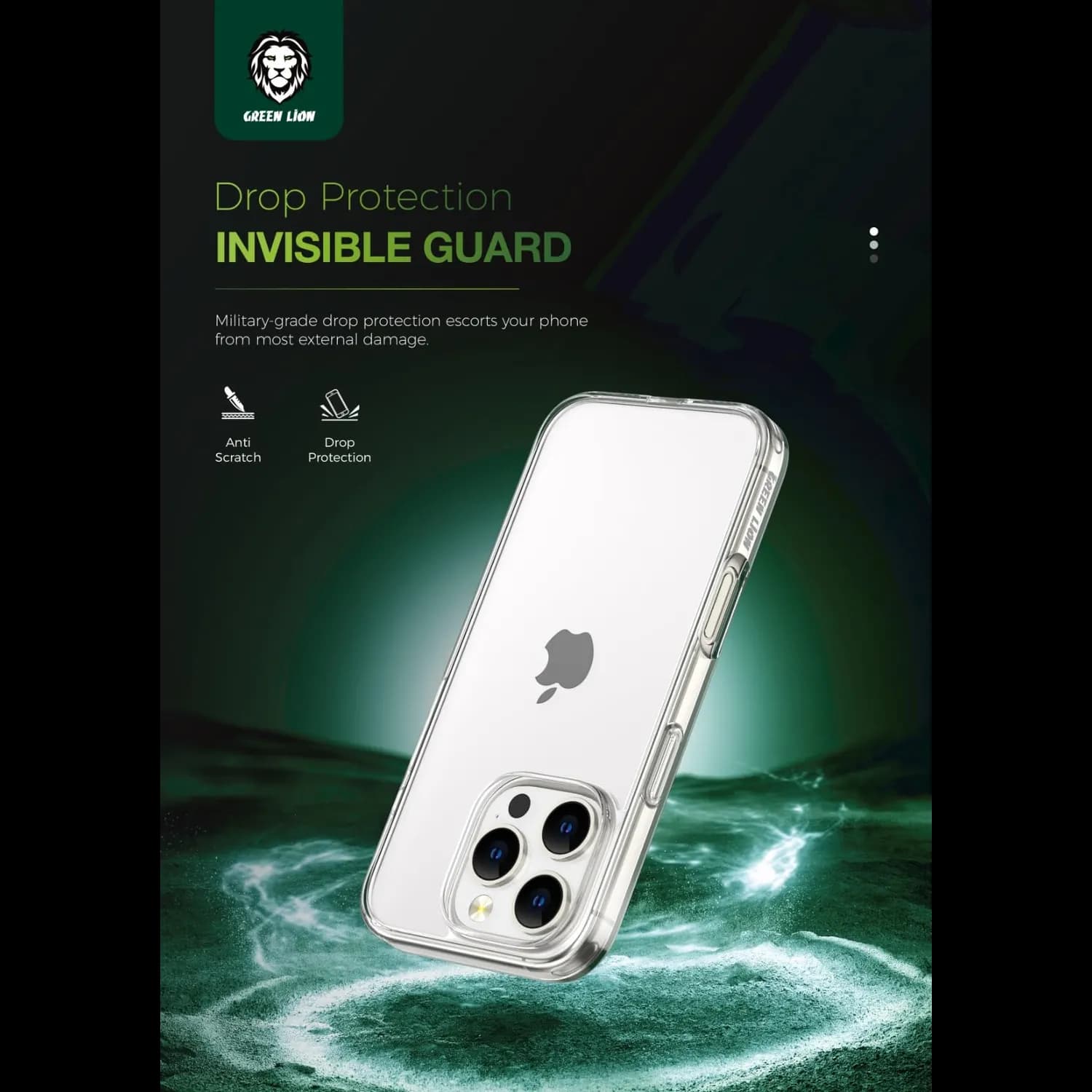 Green Lion Case iPhone 16 Pro Max - Shockproof, Anti-Microbial, Clear 4