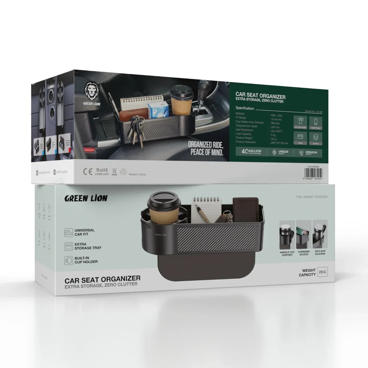 Green Lion Car Seat Organizer - Built-In Cup Holder, Black 5