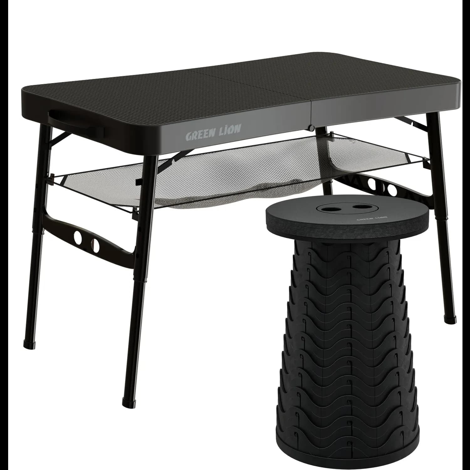 Green Lion Camping Table & Stool Set - Adjustable, Foldable, Black 1