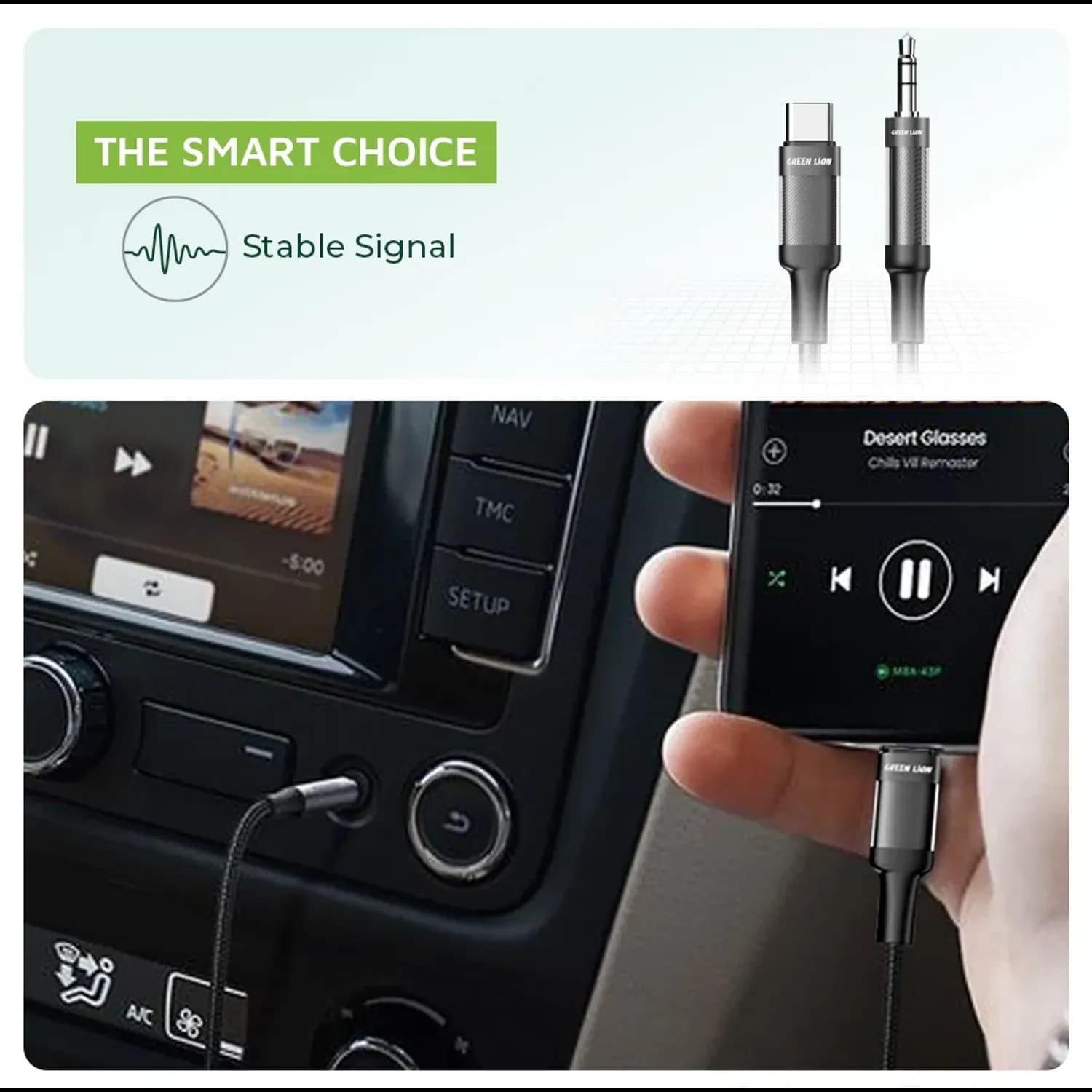 Green Lion USB-C to AUX Cable - Braided, 1M, Black 4