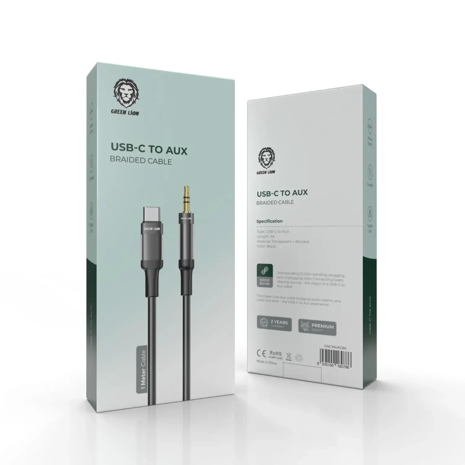 Green Lion USB-C to AUX Cable - Braided, 1M, Black 5