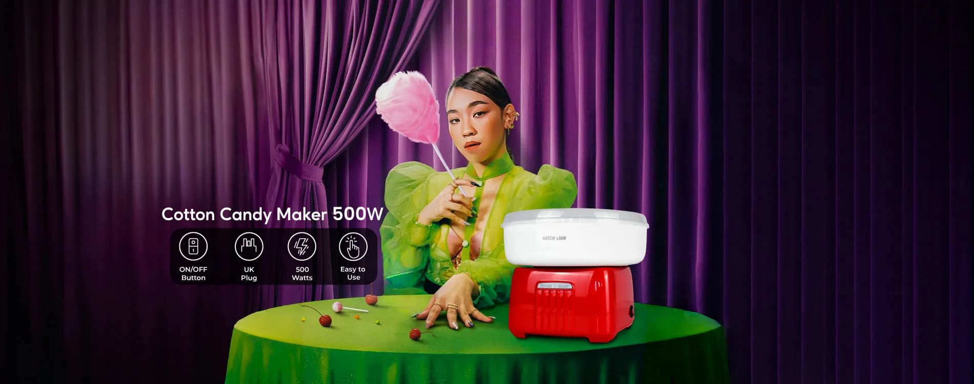 Green Lion Cotton Candy Maker - 500W - White/Red 4
