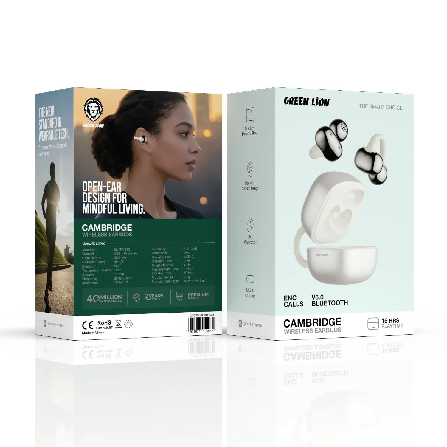 Green Lion Wireless Earbuds - Open-Ear Clip-On, White 3