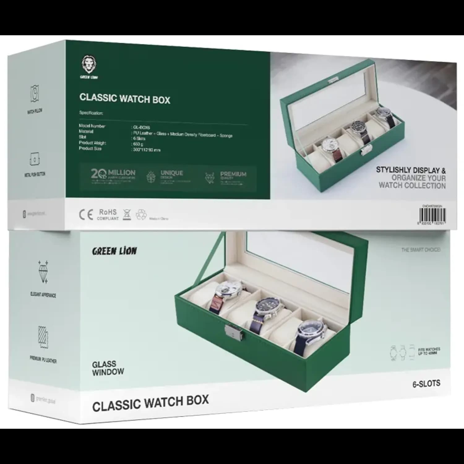 Green Lion Watch Box Classic - 6 Slots, Intelligent Pro 2