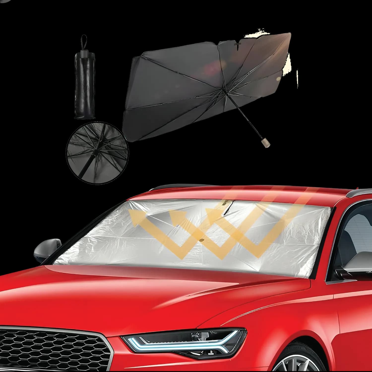 Green Lion Car Windshield Umbrella - UV Protection, Black 2