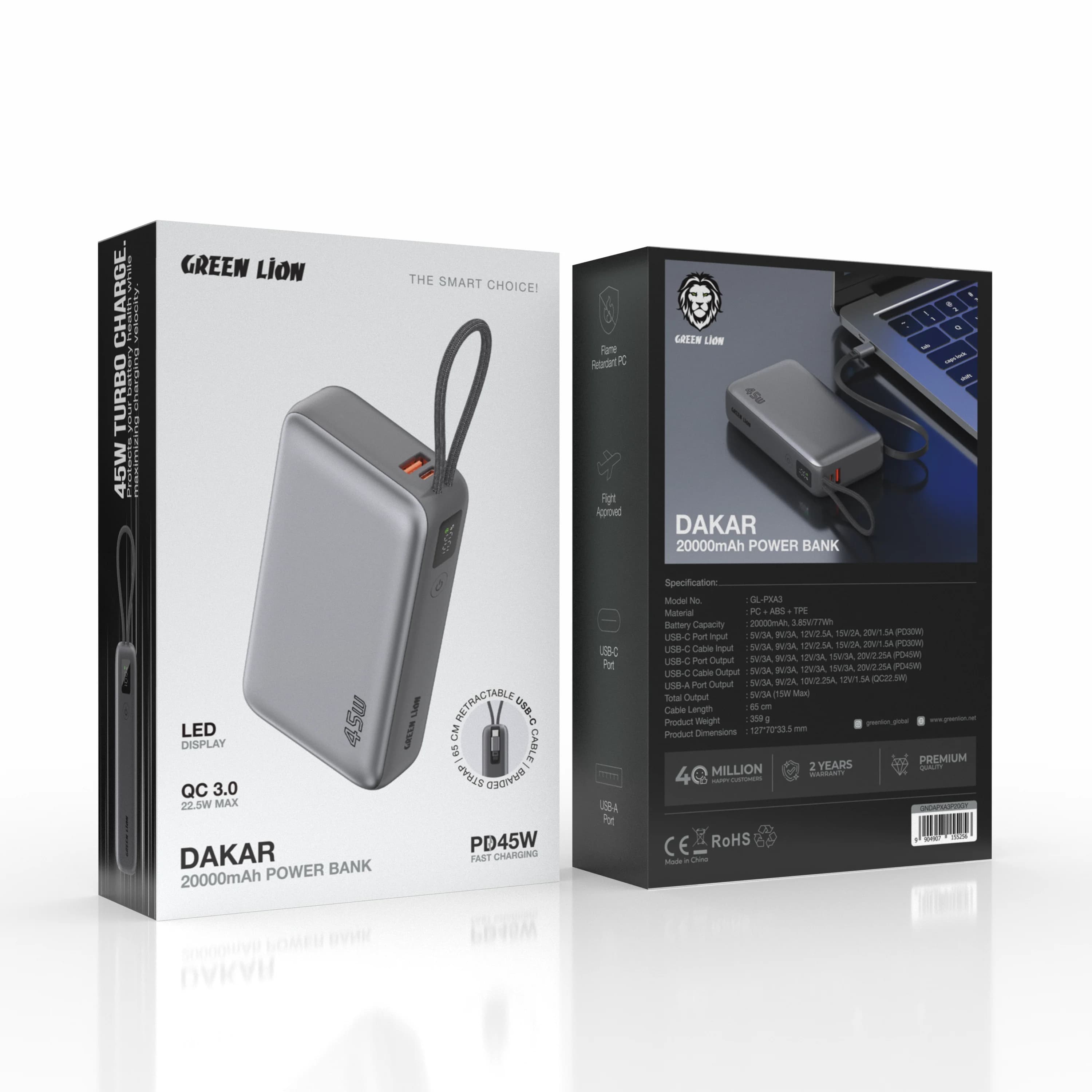 Green Lion Power Bank DAKAR GNDAPXA3P20GY - 20000mAh 45W PD, Grey 4