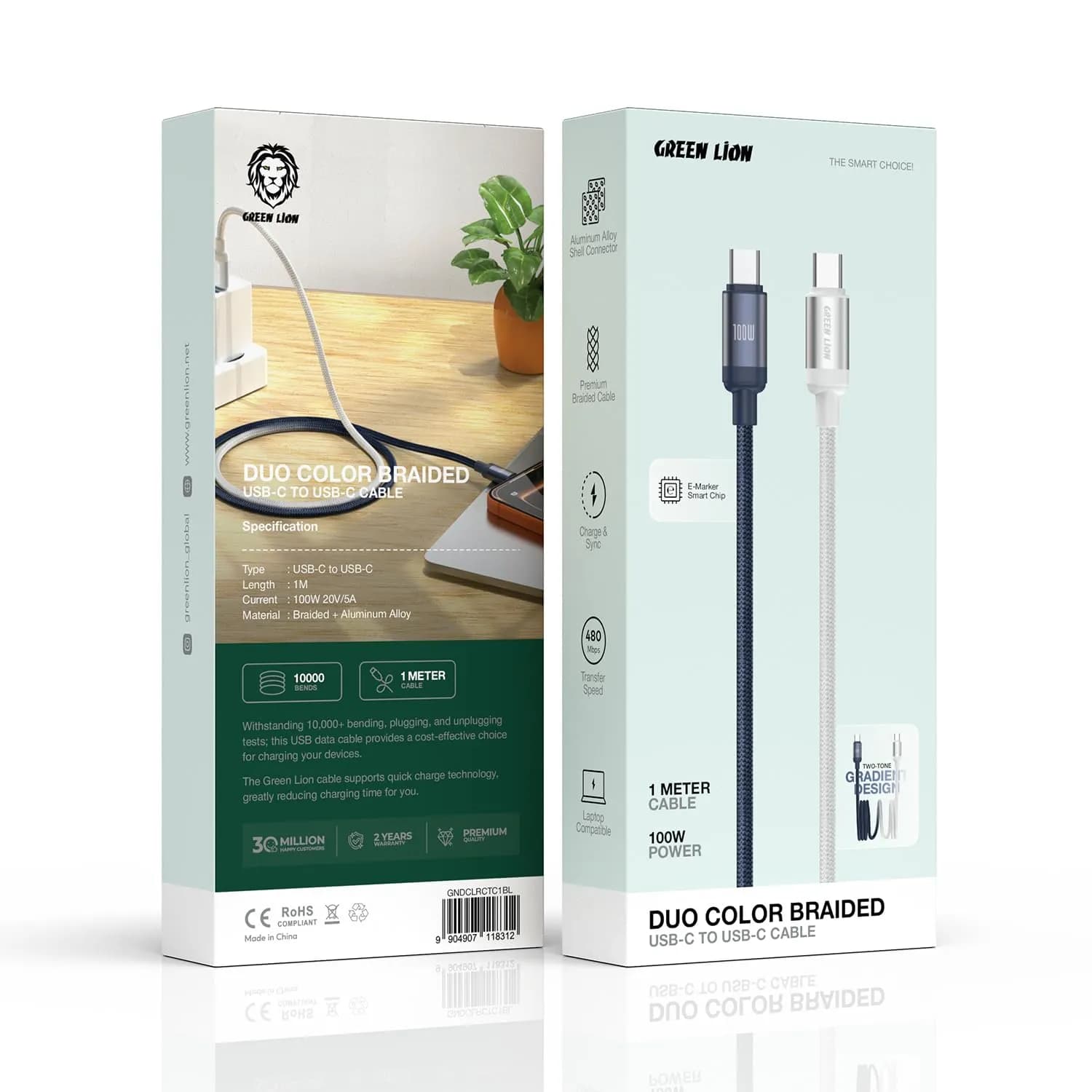 Green Lion USB-C Cable - 100W Fast Charging, Blue — Black 4