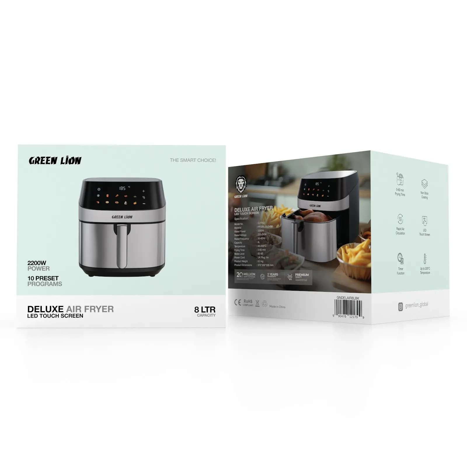 Green Lion Deluxe Air Fryer LED Touch Screen 8L - Black 2