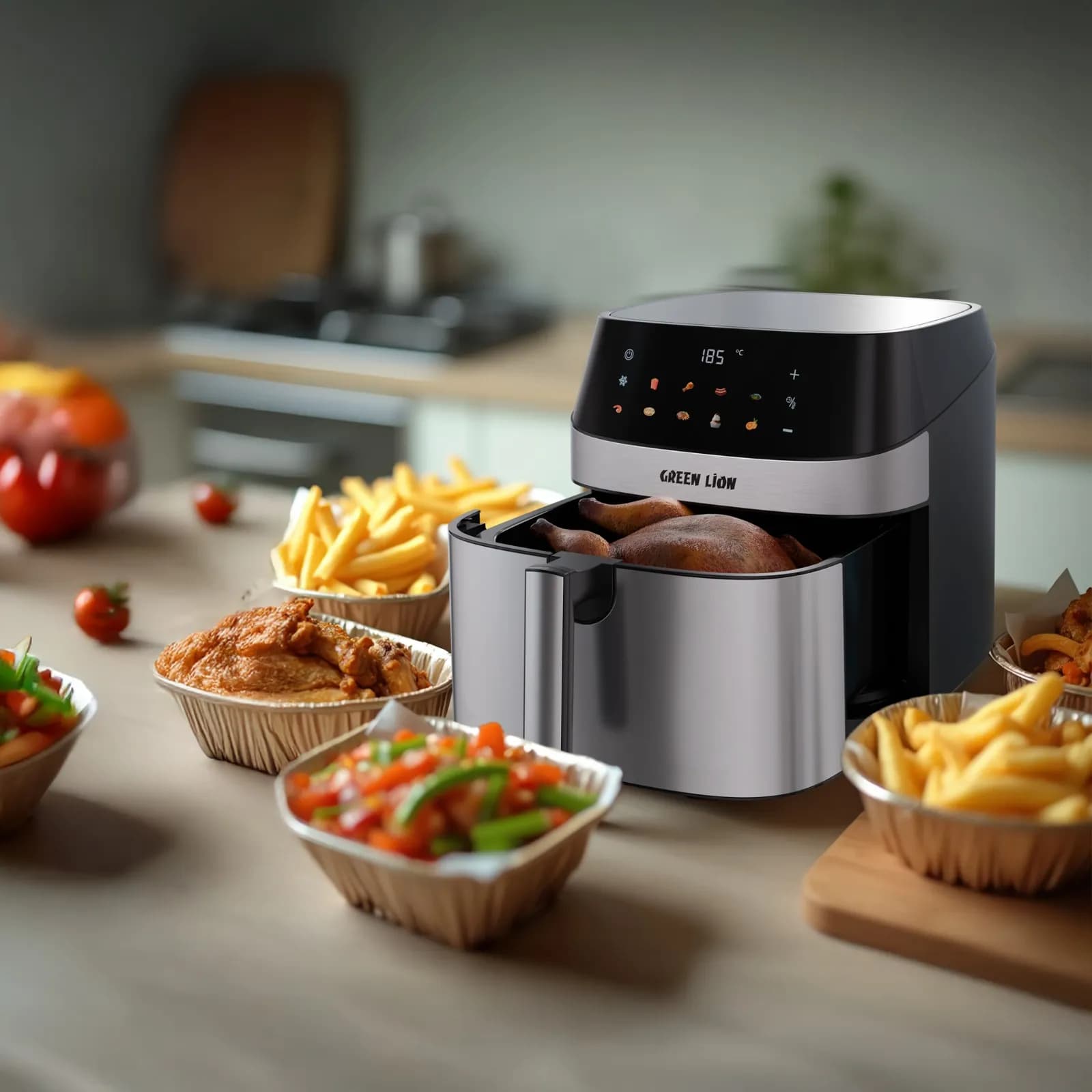 Green Lion Deluxe Air Fryer LED Touch Screen 8L - Black 4