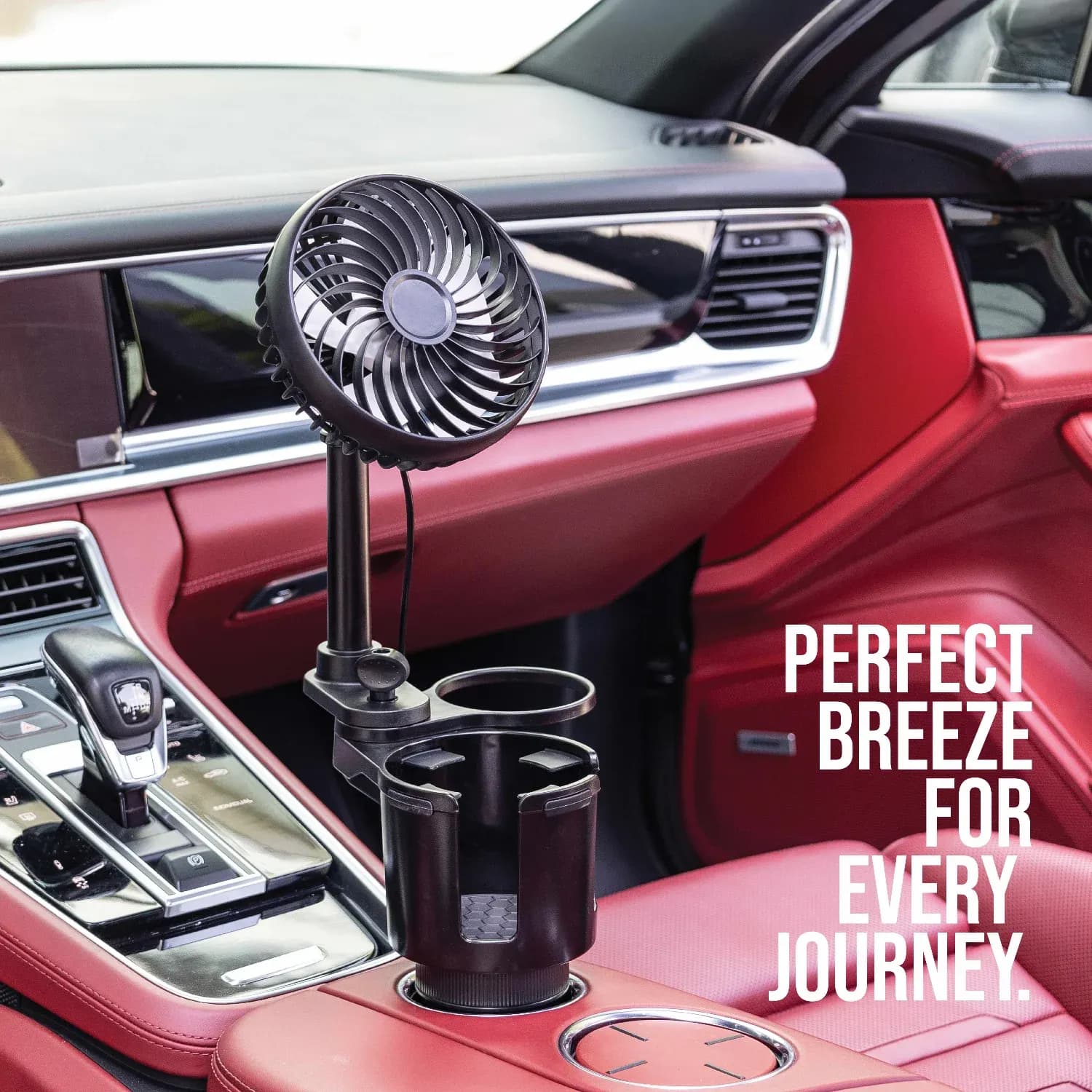 Green Lion Drive Fan Duo - 2-in-1 Cup Holder with Car Fan, Black 3