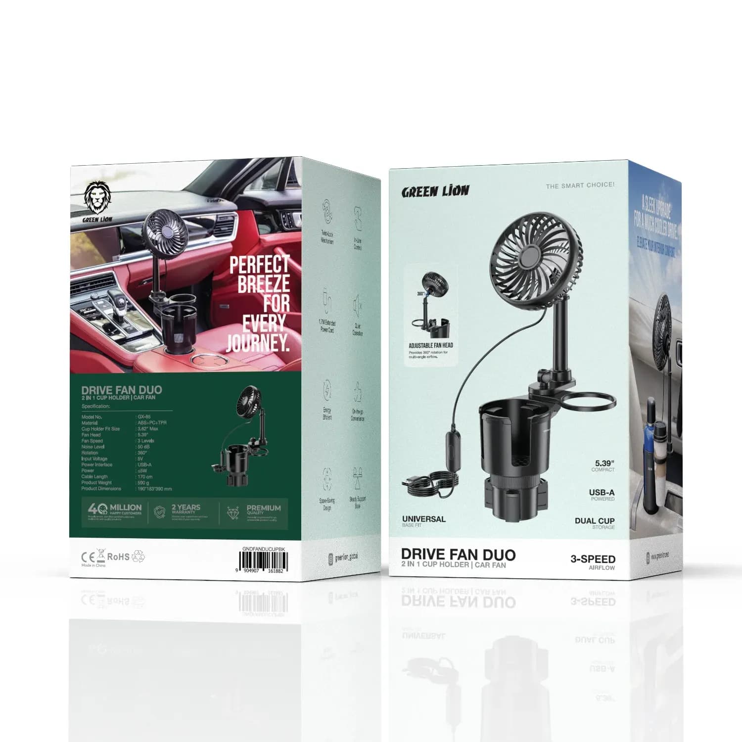 Green Lion Drive Fan Duo - 2-in-1 Cup Holder with Car Fan, Black 5