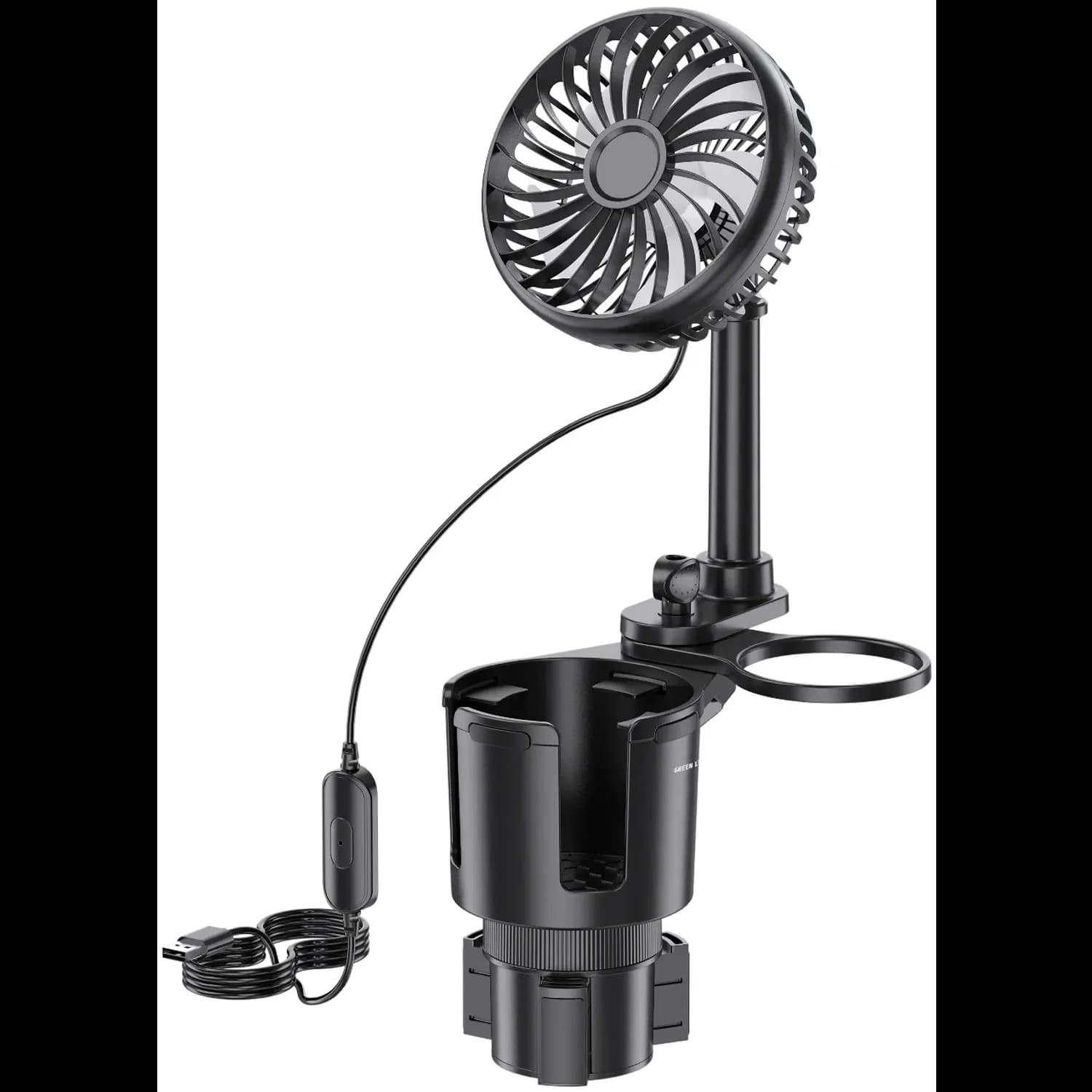 Green Lion Drive Fan Duo - 2-in-1 Cup Holder with Car Fan, Black 2