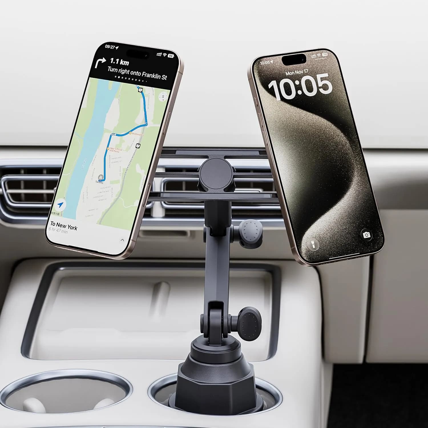 Green Lion Dual Phone Holder with Cup Mount - 360° Rotation, Black 2