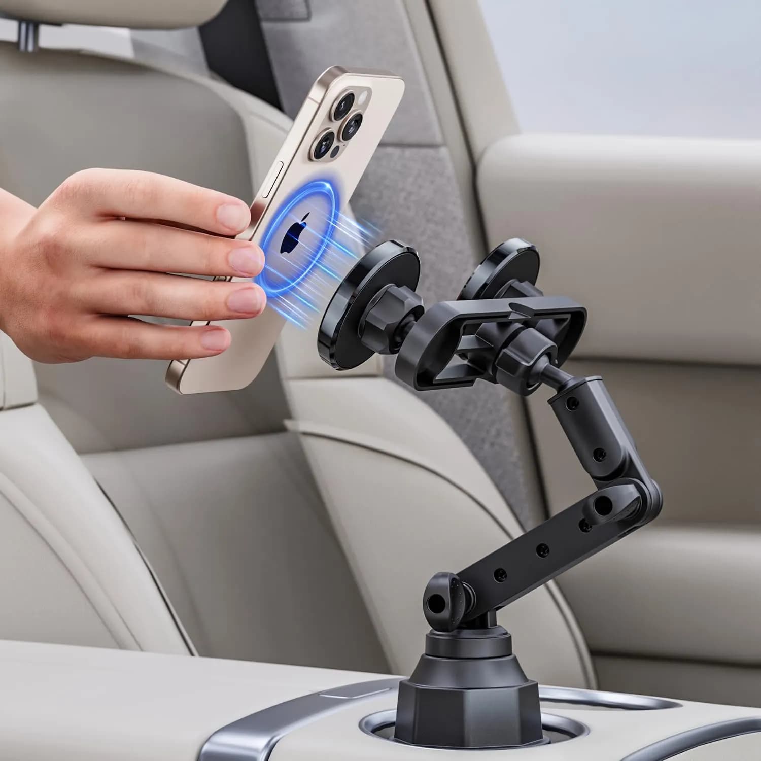 Green Lion Dual Phone Holder with Cup Mount - 360° Rotation, Black 3