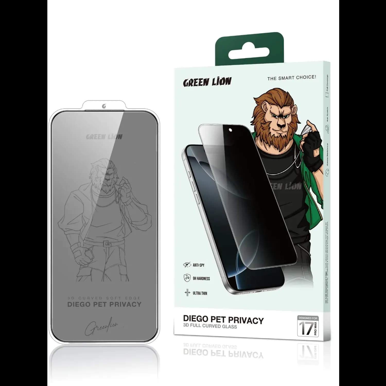 Green Lion Screen Protector iPhone 17 Pro Max - 3D Curved Privacy, Black