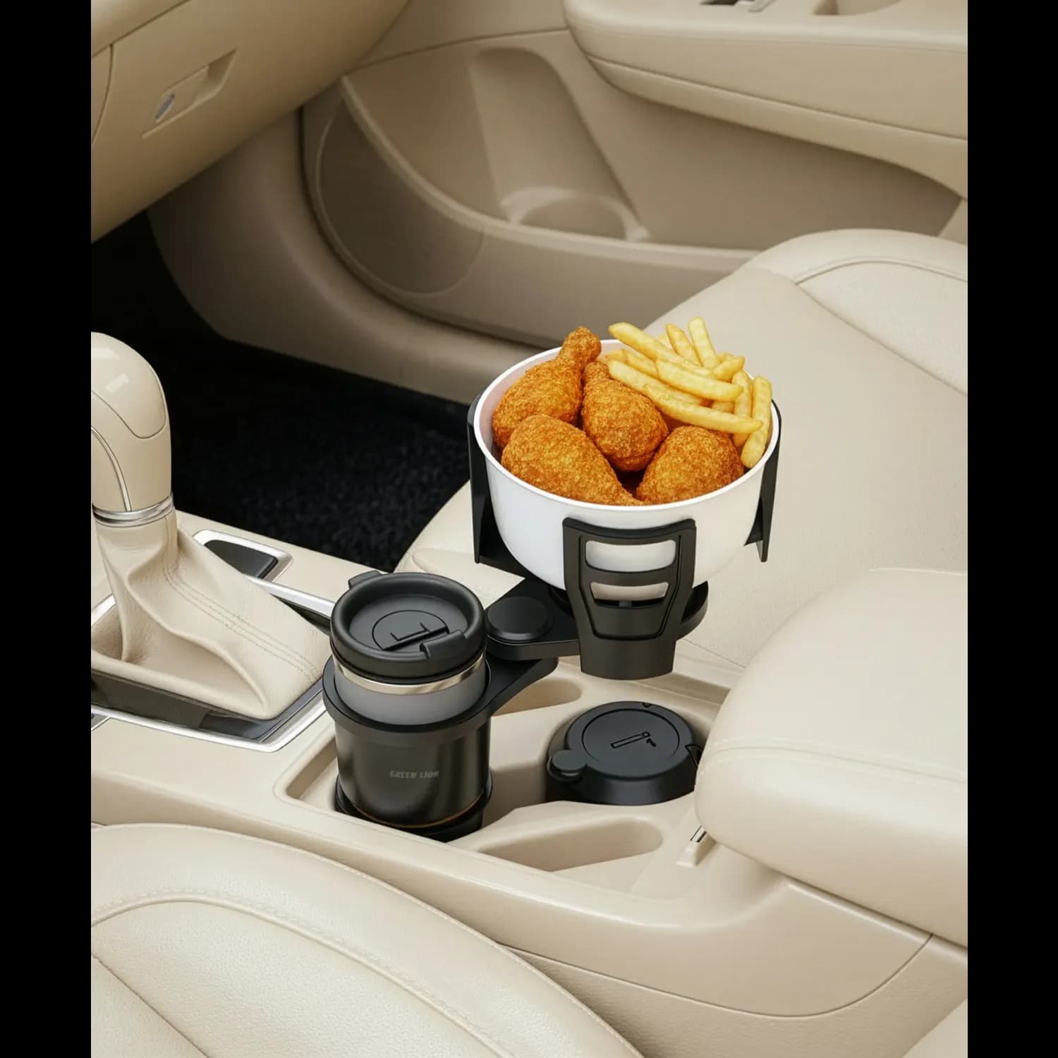 Green Lion Car Cup Holder Drive Flex - 2-in-1 Tray, Black 2