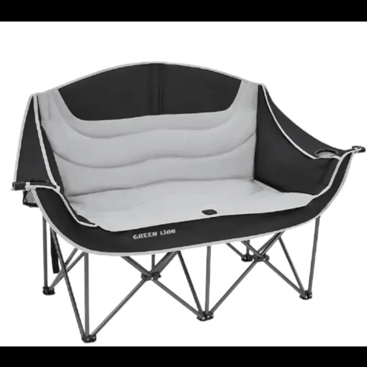 Green Lion Folding Double Camping Chair - 600D Oxford, Black & Grey 1