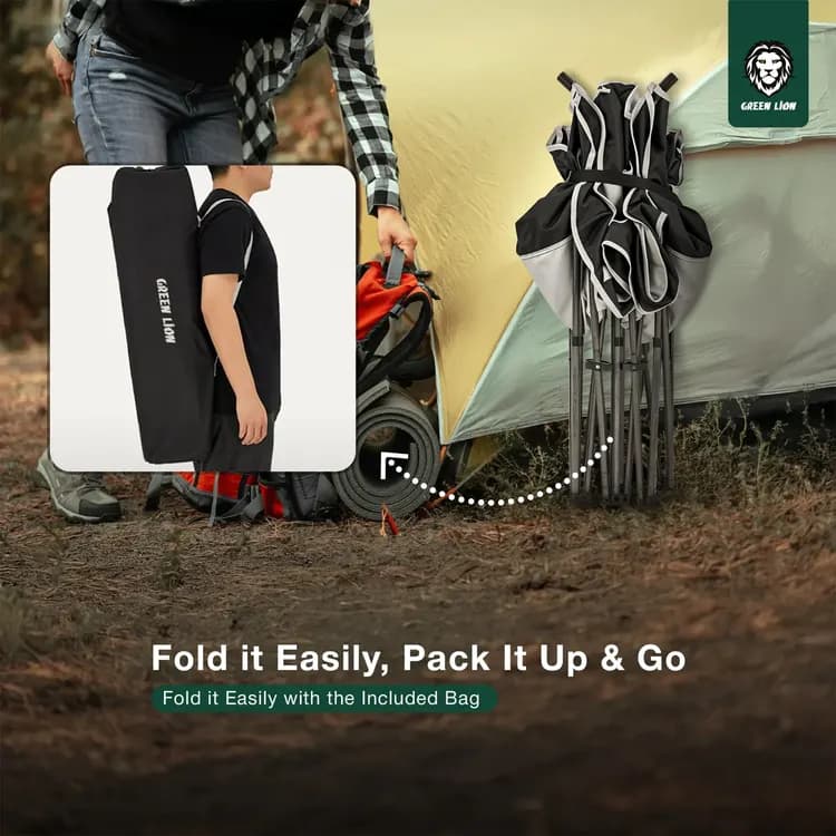 Green Lion Folding Double Camping Chair - 600D Oxford, Black & Grey 6