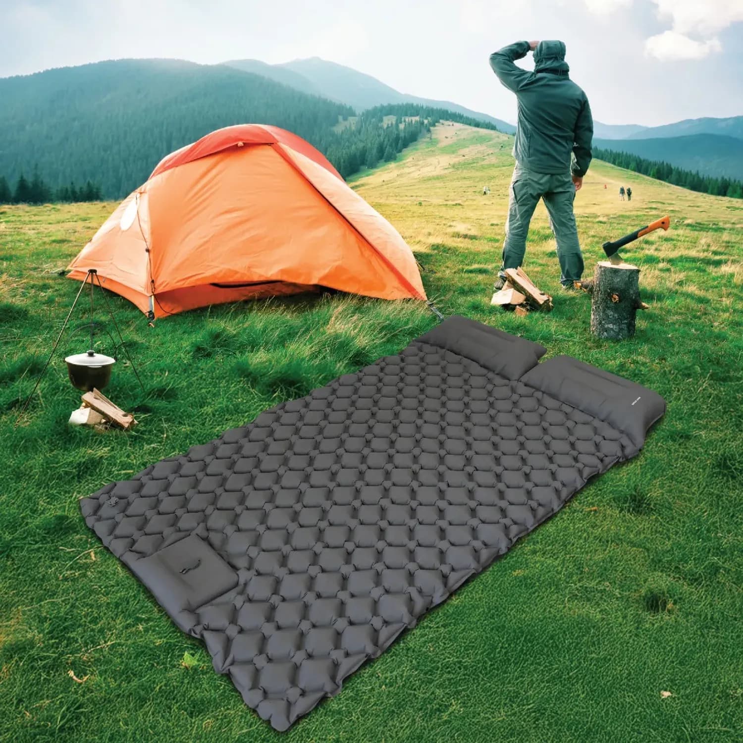 Green Lion Sleeping Pad - Double, Self-Inflating, Grey 2