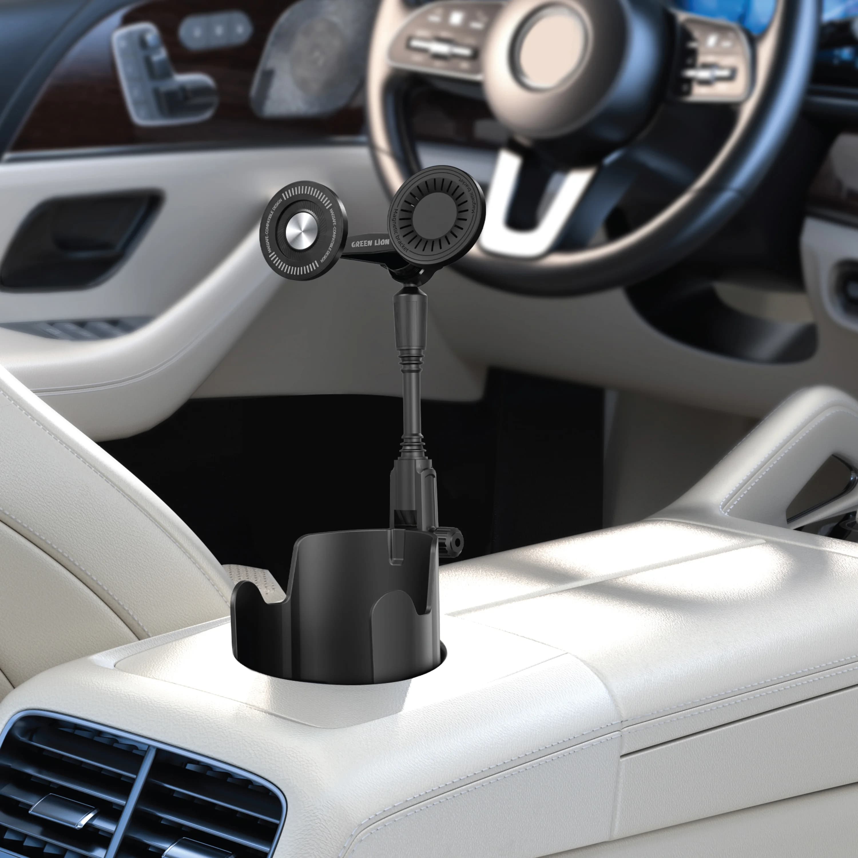 Green Lion Car Cup Holder DUO MAG GX-68 - Dual 360° Rotation, Black 2