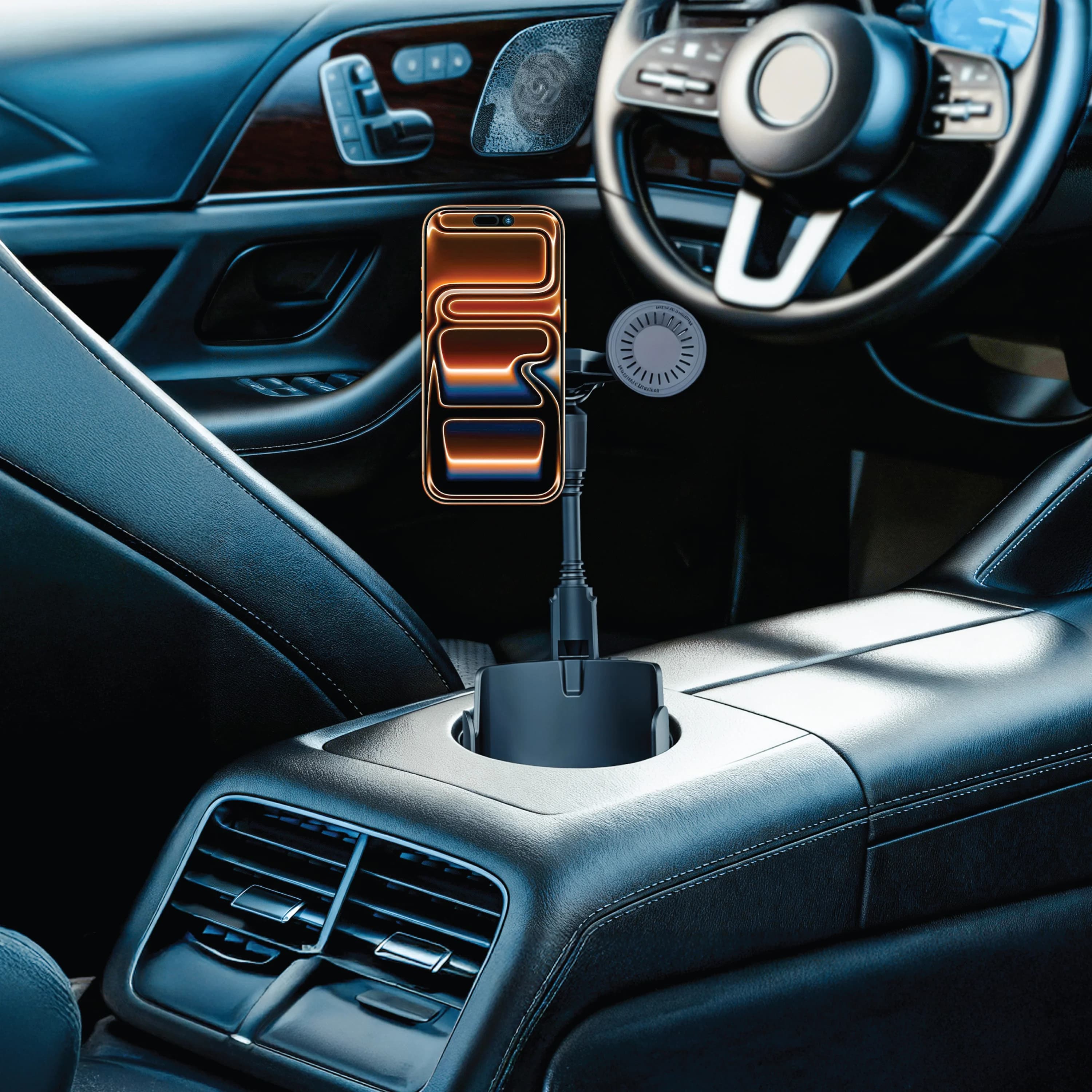 Green Lion Car Cup Holder DUO MAG GX-68 - Dual 360° Rotation, Black 3