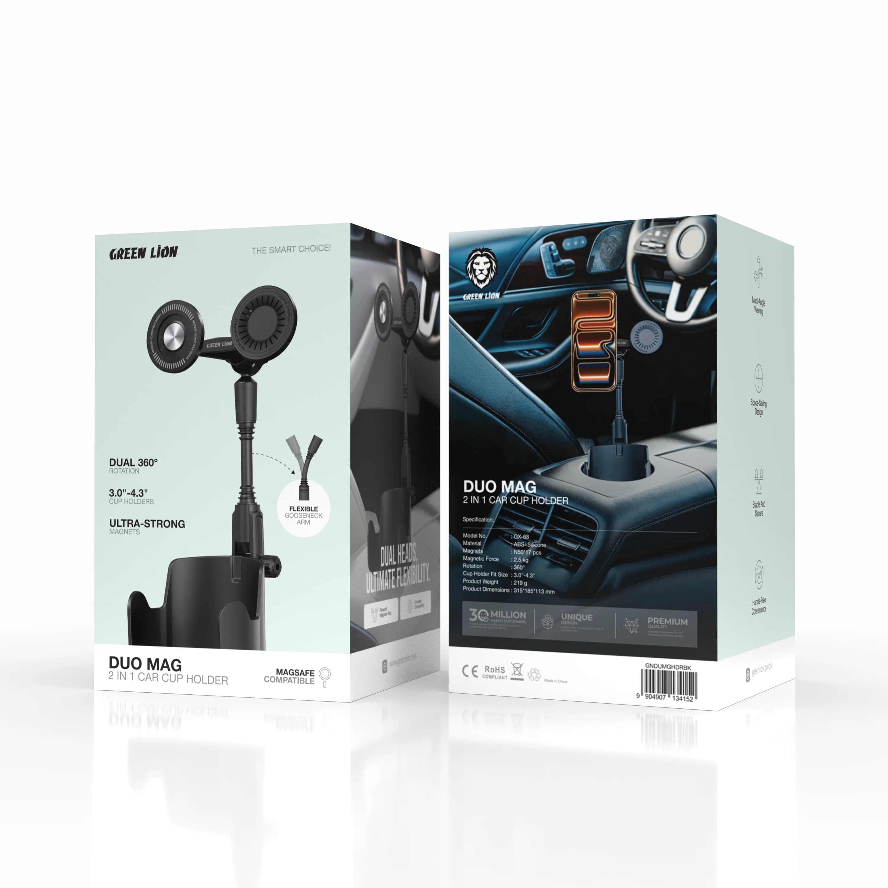 Green Lion Car Cup Holder DUO MAG GX-68 - Dual 360° Rotation, Black 4