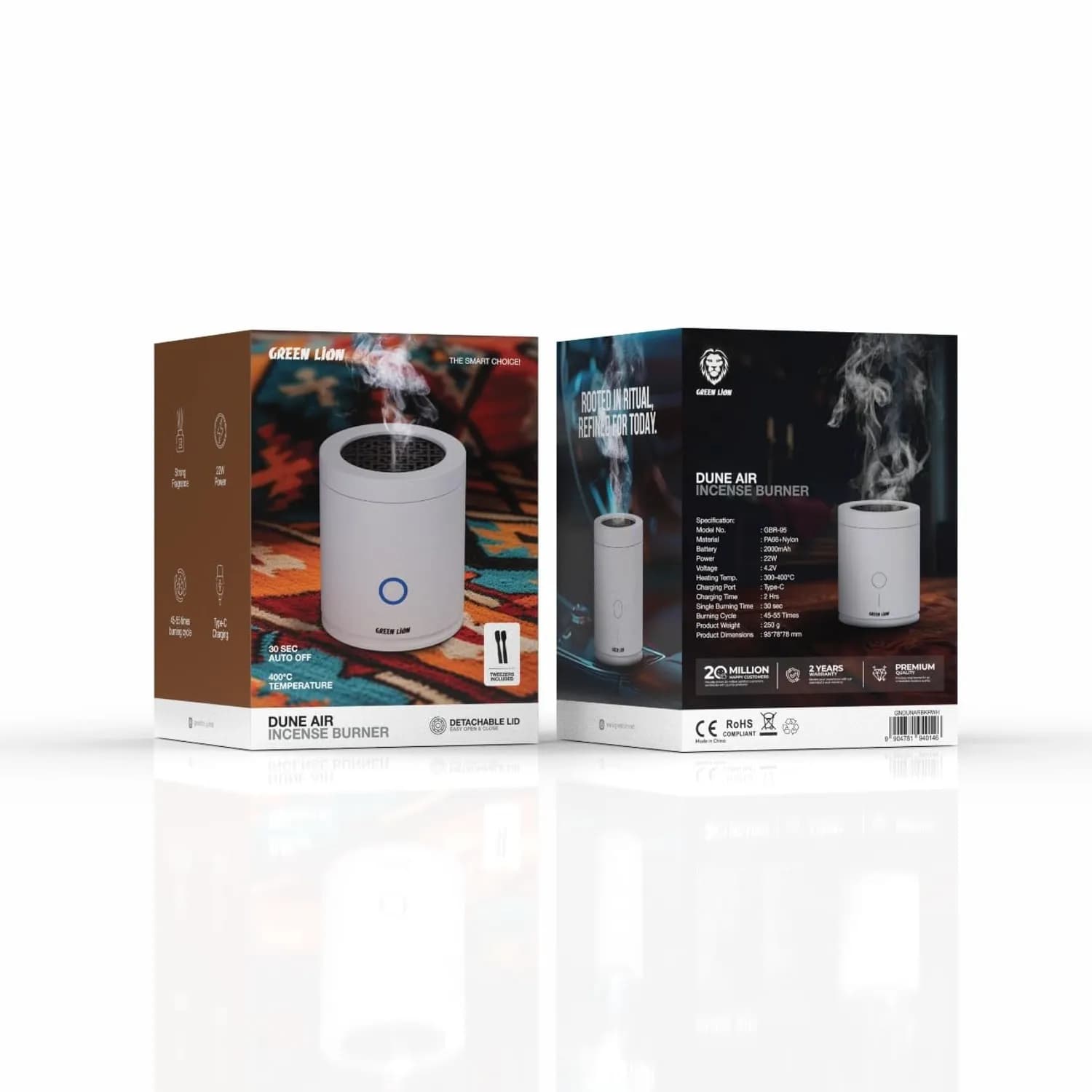 Green Lion Electric Incense Burner Dune Air - USB-C Rechargeable, White — Black 4