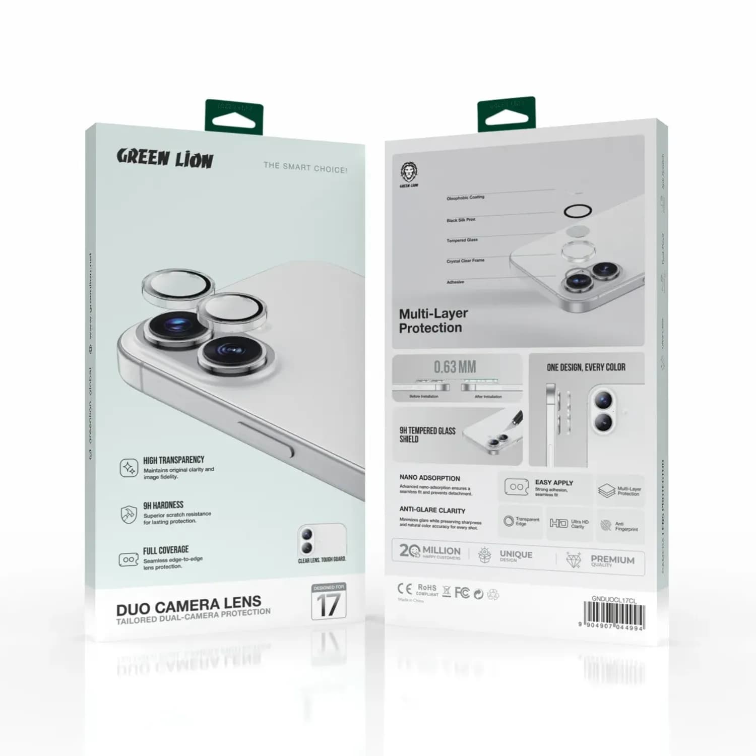Green Lion Dual-Camera Lens Protector iPhone 17 - 9H Tempered Glass, Clear 4