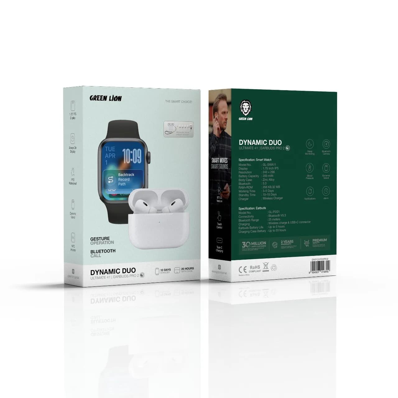 Green Lion Dynamic Duo - Ultimate 41mm Smart Watch and Earbuds Pro 2 3