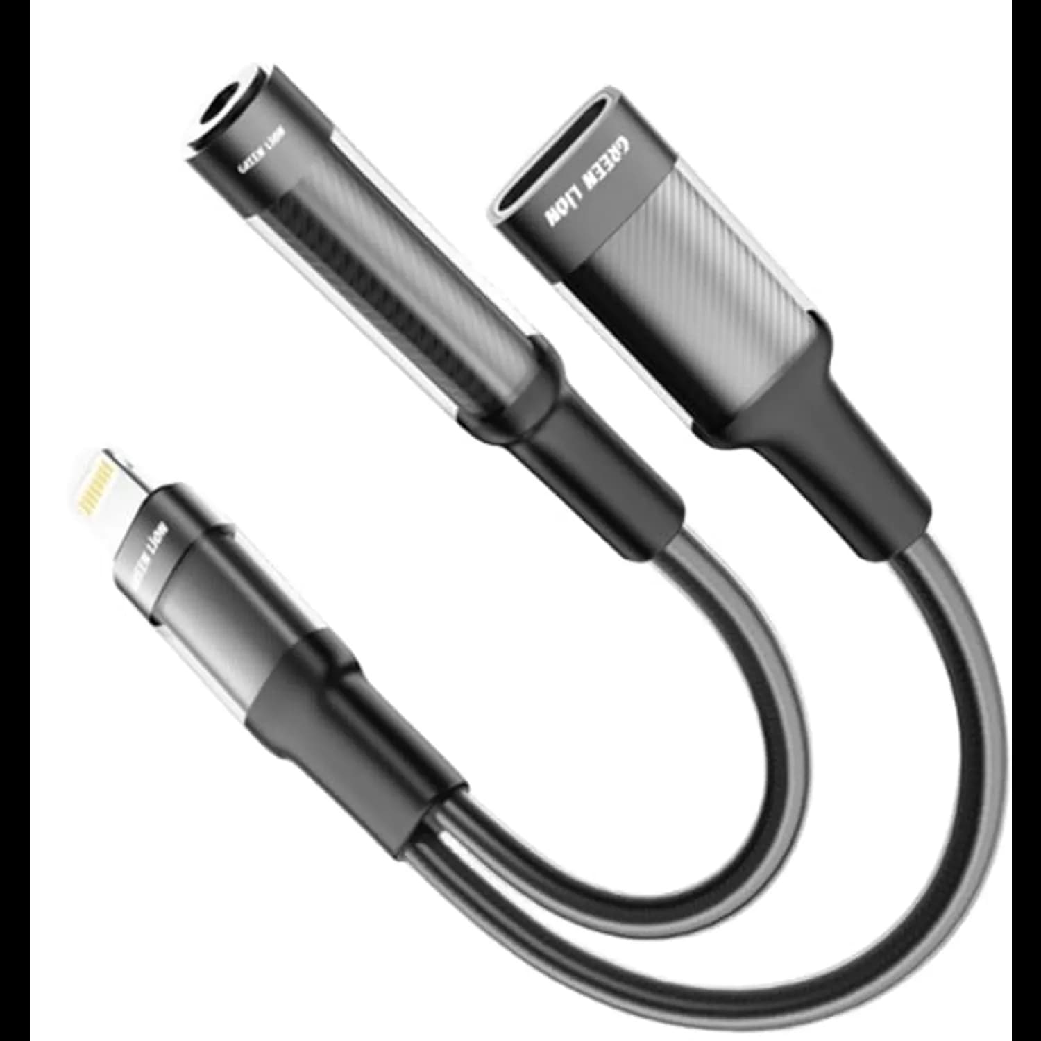 Green Lion Earphone Adapter Lightning to 3.5mm Aux - Braided Cable, Black 1