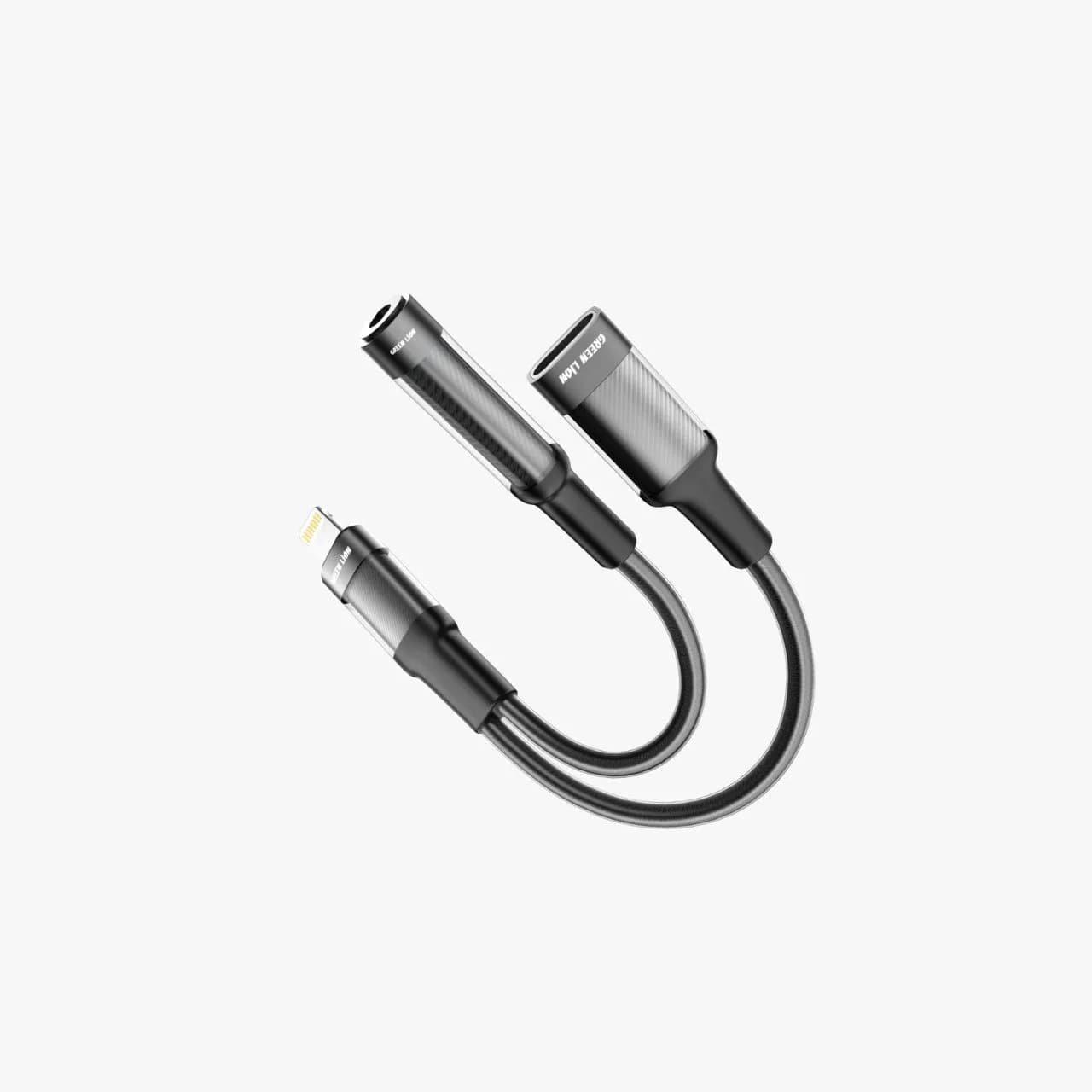 Green Lion 2-in-1 Lightning Earphone & Charging Adapter - Black 1