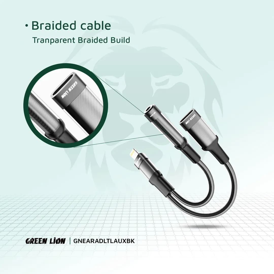 Green Lion 2-in-1 Lightning Earphone & Charging Adapter - Black 2