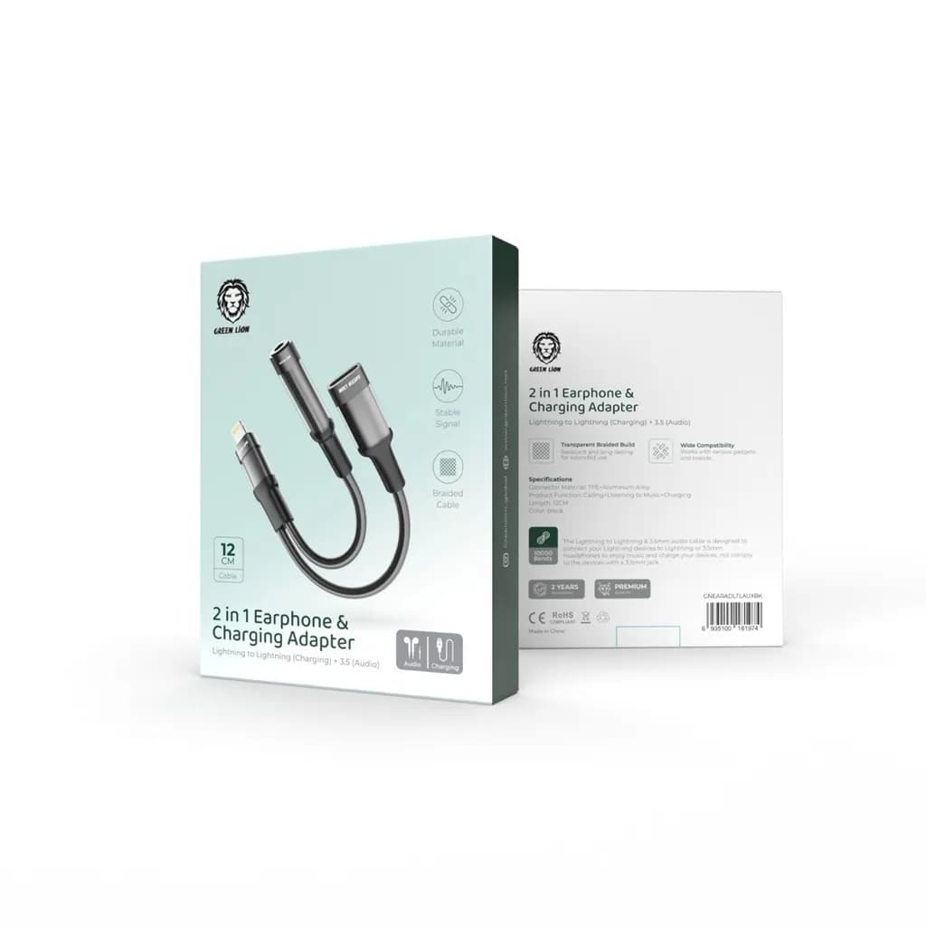 Green Lion 2-in-1 Lightning Earphone & Charging Adapter - Black 4