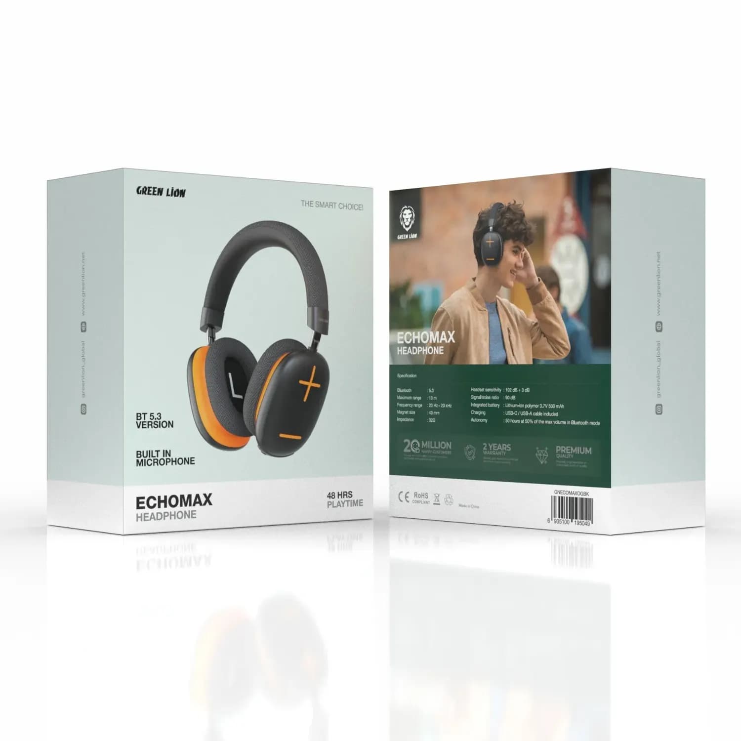 Green Lion Headphones Echo Max - Bluetooth 5.3, Black & Orange 2