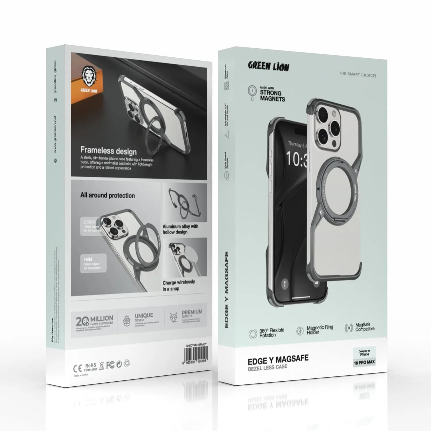 Green Lion Case iPhone 16 Pro Max - Kickstand, 360° Rotation, Gray 2