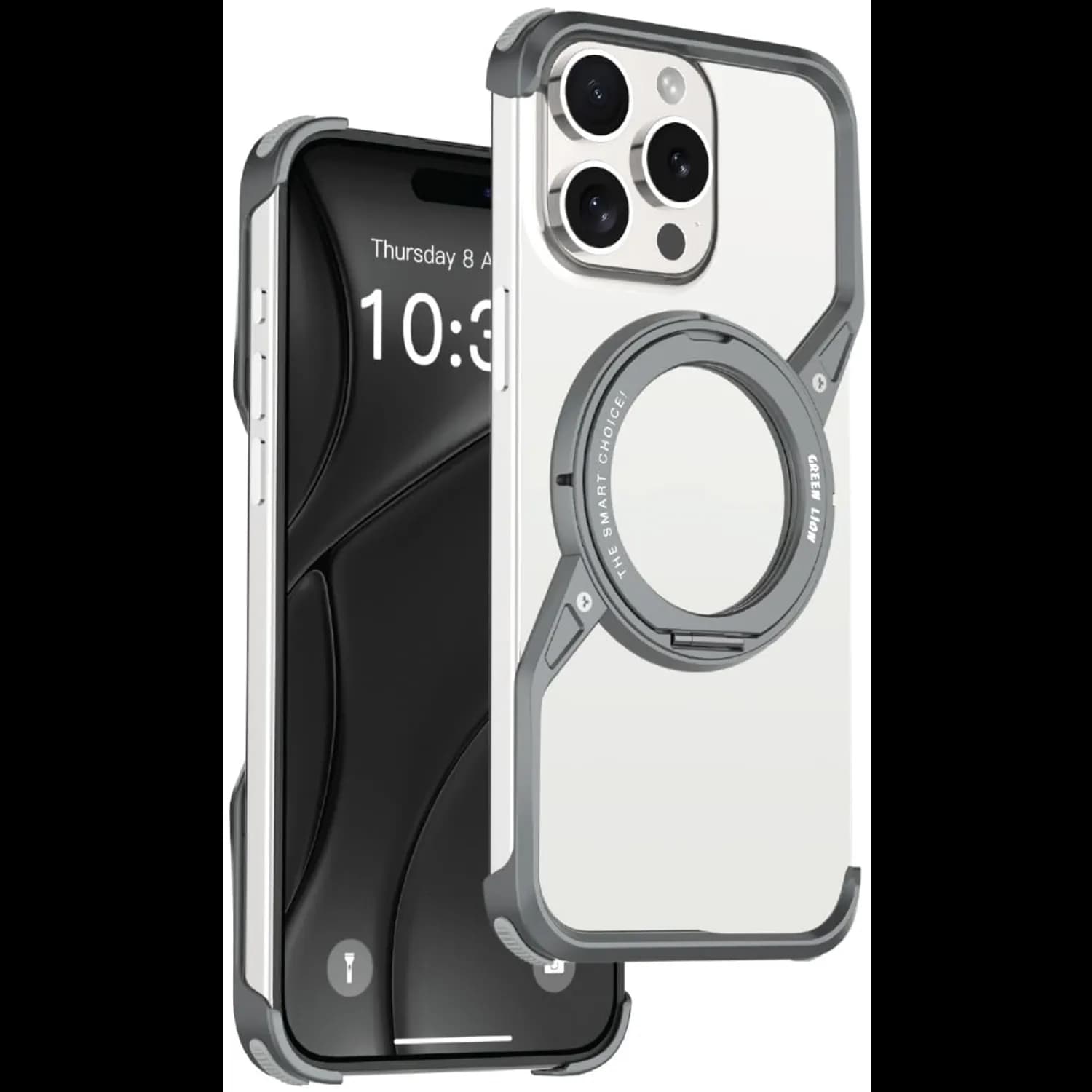 Green Lion Case iPhone 16 Pro Max - Kickstand, 360° Rotation, Gray 1