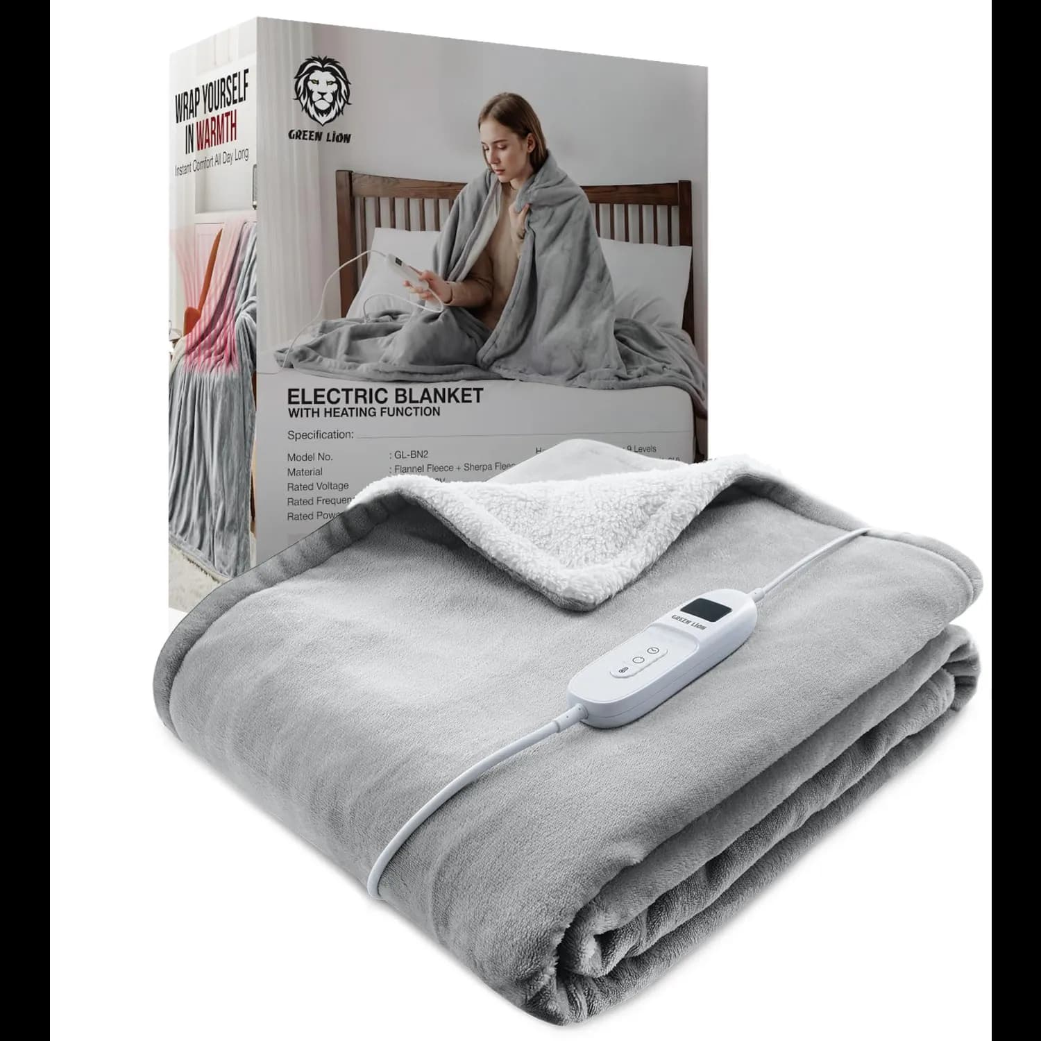 Green Lion Electric Heating Blanket - 9 Heat Settings, Gray 1 Green Lion Electric Heating Blanket - 9 Heat Settings, Gray 1