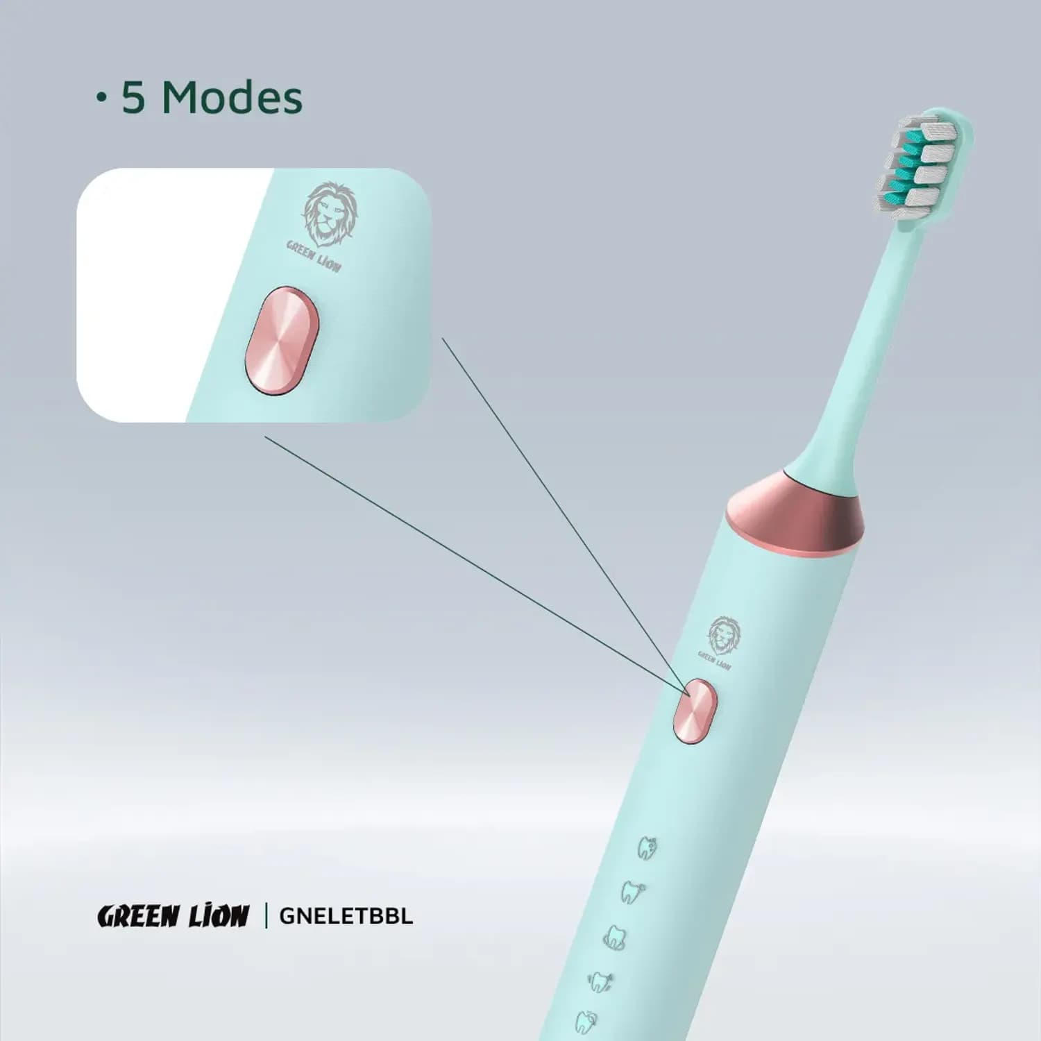 Green Lion Electric Toothbrush - 5 Modes, 4 Brush Heads, Blue 4
