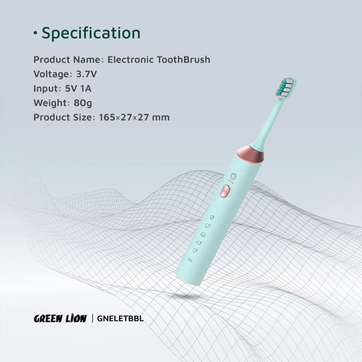 Green Lion Electric Toothbrush - 5 Modes, 4 Brush Heads, Blue 5