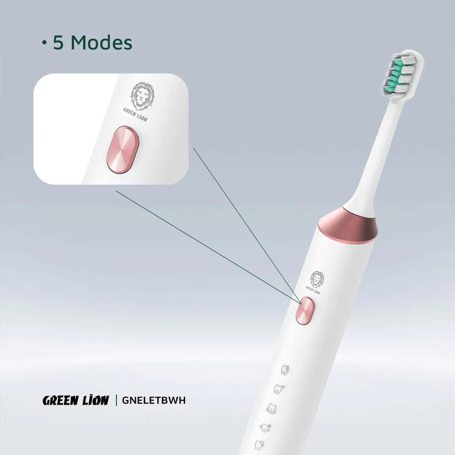 Green Lion Electric Toothbrush - 4 Brush Heads, Sensitive Care, White — Pink 4