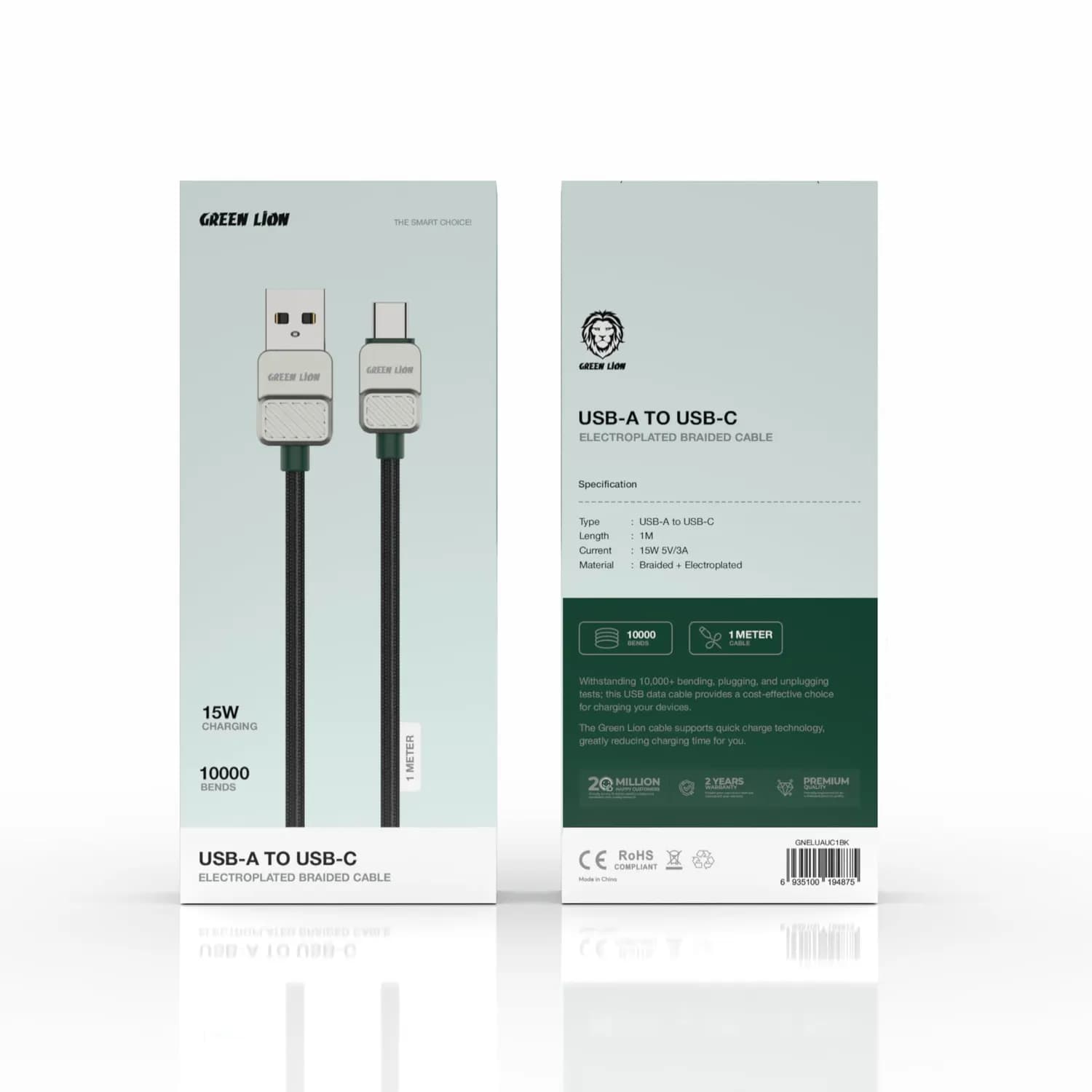 Green Lion Braided USB-A to Lightning Cable - Durable, 1m, Black 2